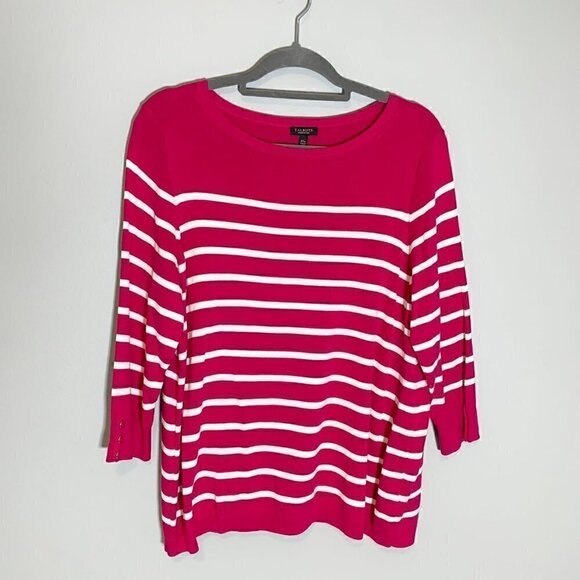 NWOT Talbots pink white striped elbow sleeve long lines thin lightweight sweater - Picture 1 of 9